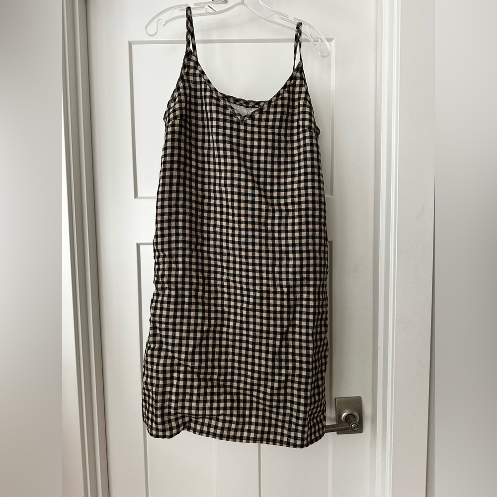 NEW Not perfect linen midsand Gingham unmodified Langley Dress medium 20” ptp